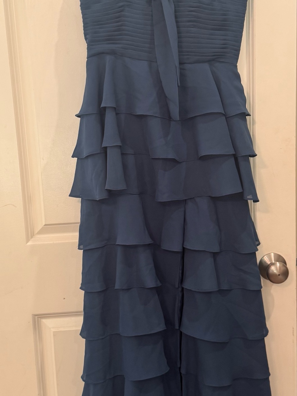 Teal Blue Tiered Ruffle Chiffon Gown - Picture 3 of 5
